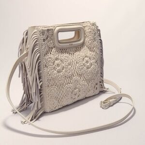 Maje Crochet Knit M Bag Boho Crossbody Purse Ltd Ed Leather Fringe